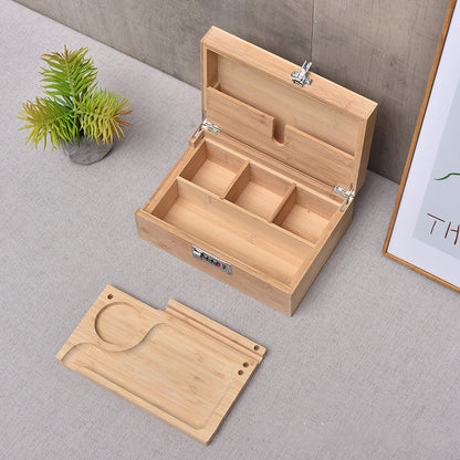 Holz-Stashbox mit Tray, Schloss und herausnehmbarer Arbeitsplatte